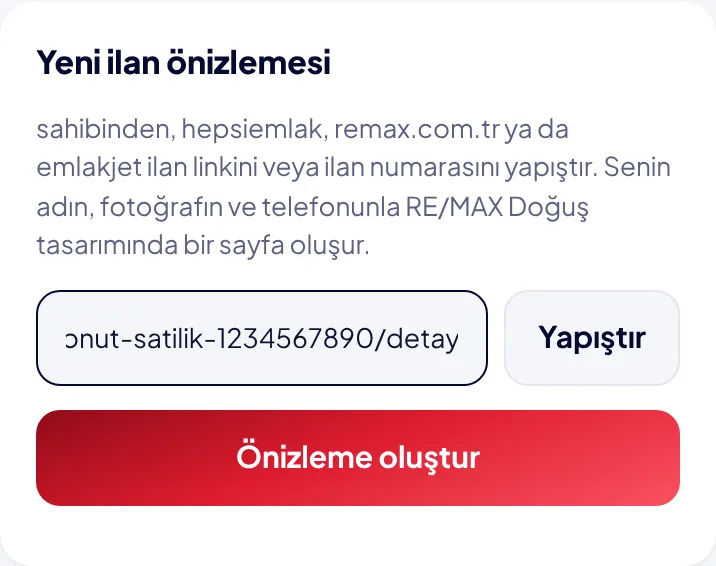 Linkin yapıştırıldığı ekran