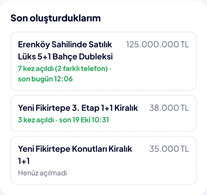 Son oluşturduklarım listesi