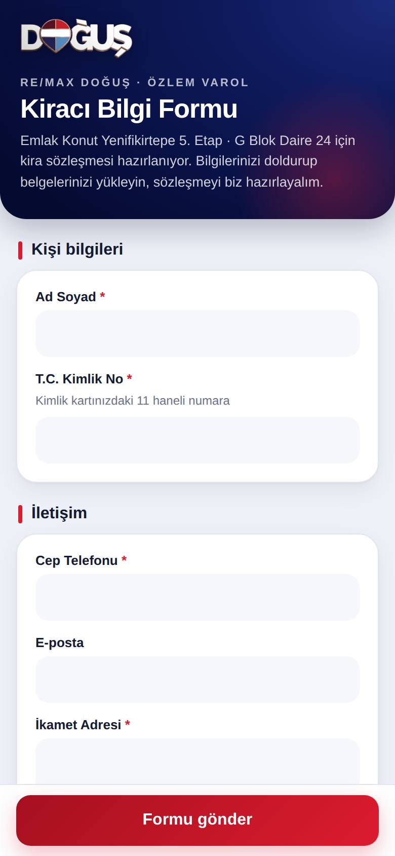 Müşteri formu